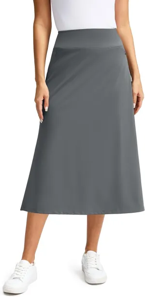 Viodia Womens Midi Skirt with 4 Pockets Modest Skorts Skirts with Shorts High Waisted Long Skorts for Women Dressy Casual