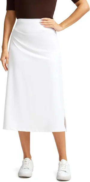 Viodia Womens Midi Skirt with 4 Pockets Modest Skorts Skirts with Shorts High Waisted Long Skorts for Women Dressy Casual