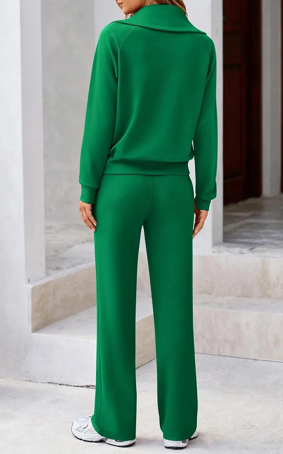 Women 2 Piece Half Zip Sweatsuit Fall Outfits 2024 Casual Sweatshirt Wide Leg Sweatpants Matching Lounge Set Tracksuit