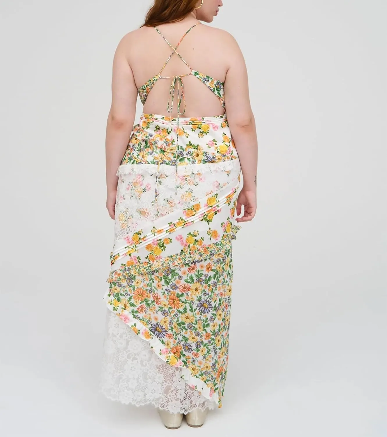 Women Boho Patchwork Maxi Dress Y2k Sleeveless Spaghetti Strap Backless Long Dress Floral Beach Vacation Sundress