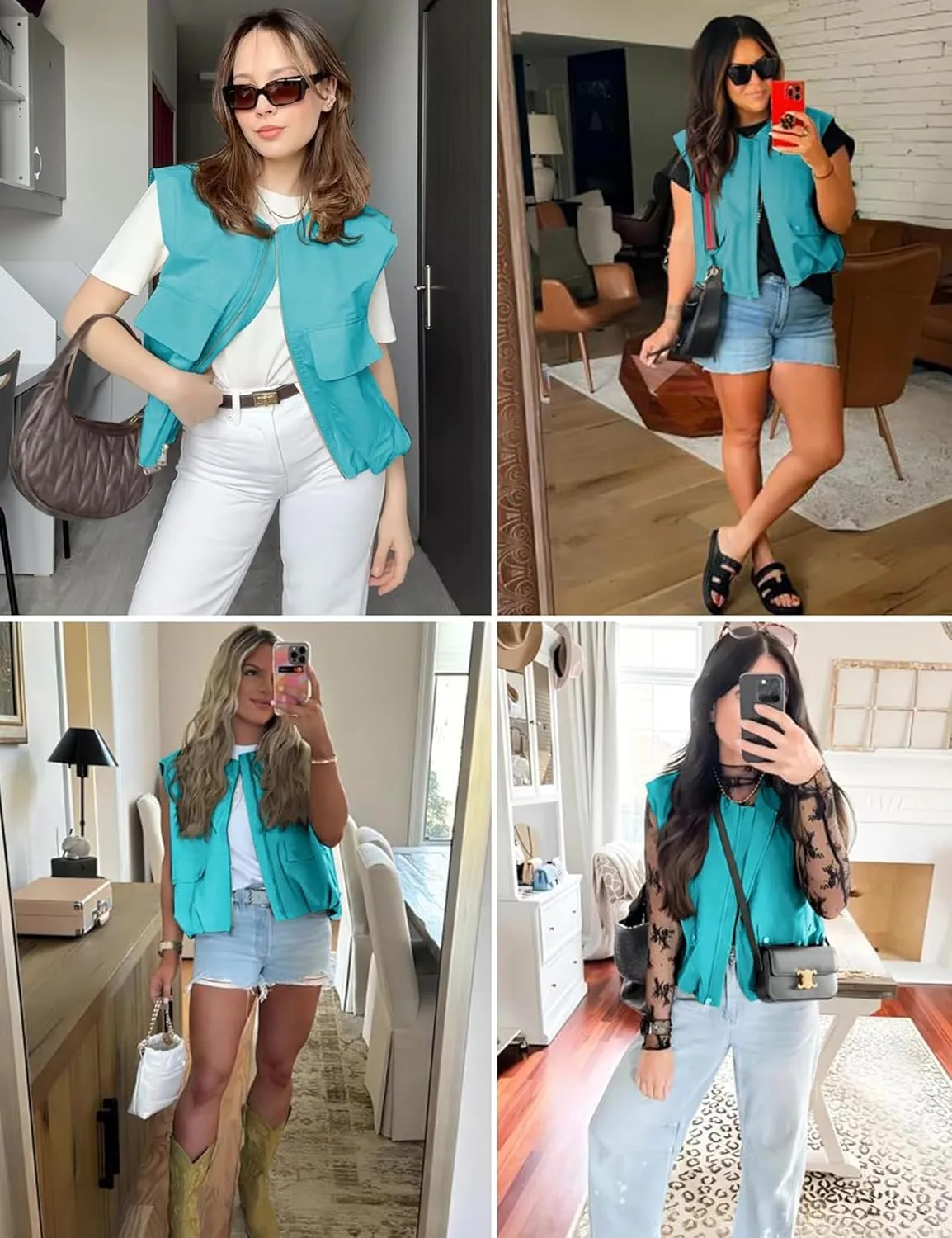 Women Cargo Vest Oversize Cropped Sleeveless Jacket Lightweight Ruffle Ruched Fashion Tops Summer Casual Zip Up Outfit