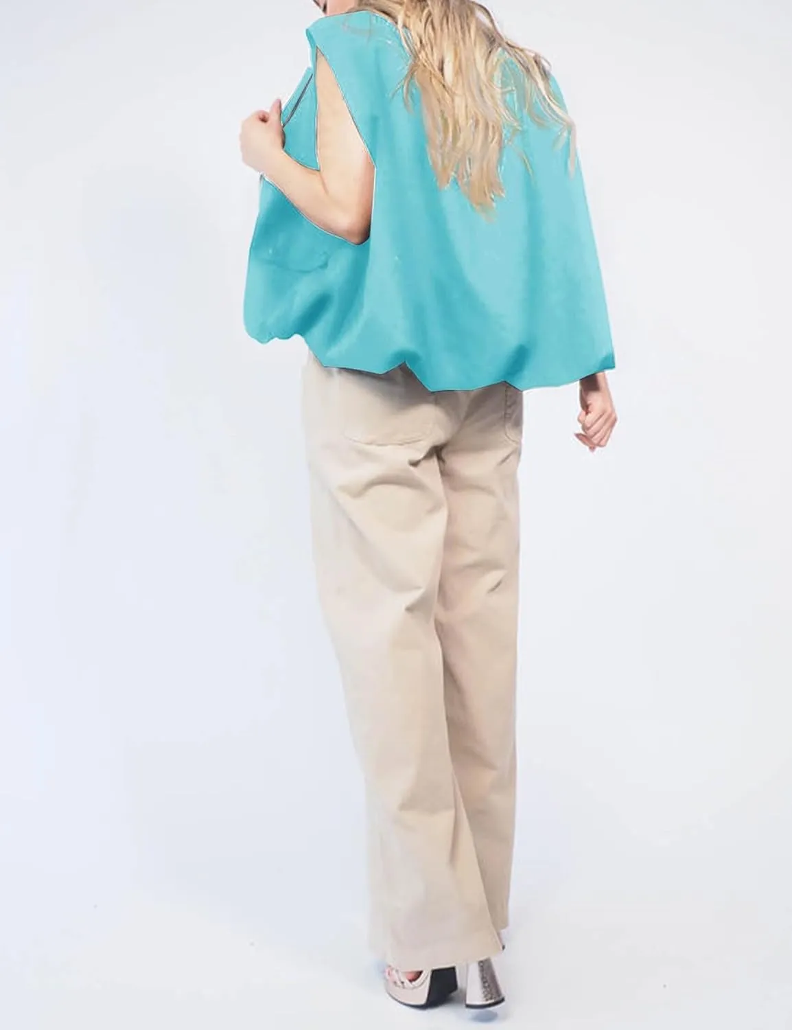 Women Cargo Vest Oversize Cropped Sleeveless Jacket Lightweight Ruffle Ruched Fashion Tops Summer Casual Zip Up Outfit