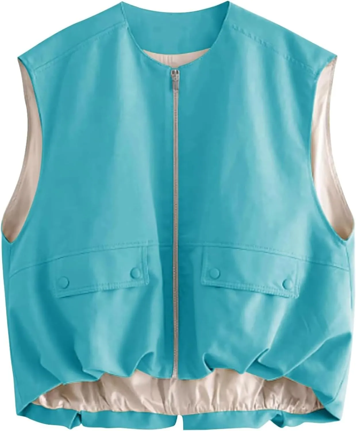 Women Cargo Vest Oversize Cropped Sleeveless Jacket Lightweight Ruffle Ruched Fashion Tops Summer Casual Zip Up Outfit