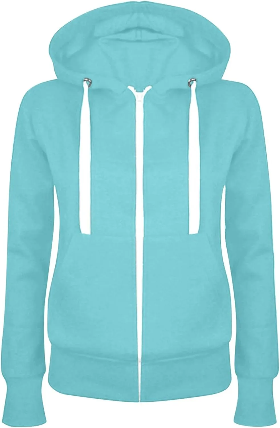 Women Casual Slim Hoodie Zip Fleece Sweatshirts Solid Color Athletic Pullover Tops with Pockets Fall Sweater Coat