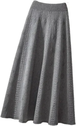 Women Knitted A Line Skirts Women High Waist Sweater Skirts Elegant Pleated Maxi Midi Skirt