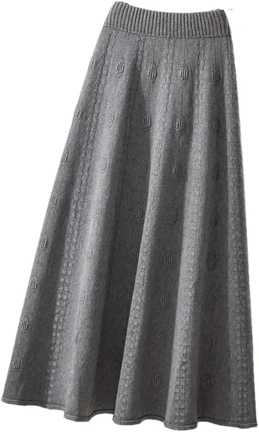 Women Knitted A Line Skirts Women High Waist Sweater Skirts Elegant Pleated Maxi Midi Skirt
