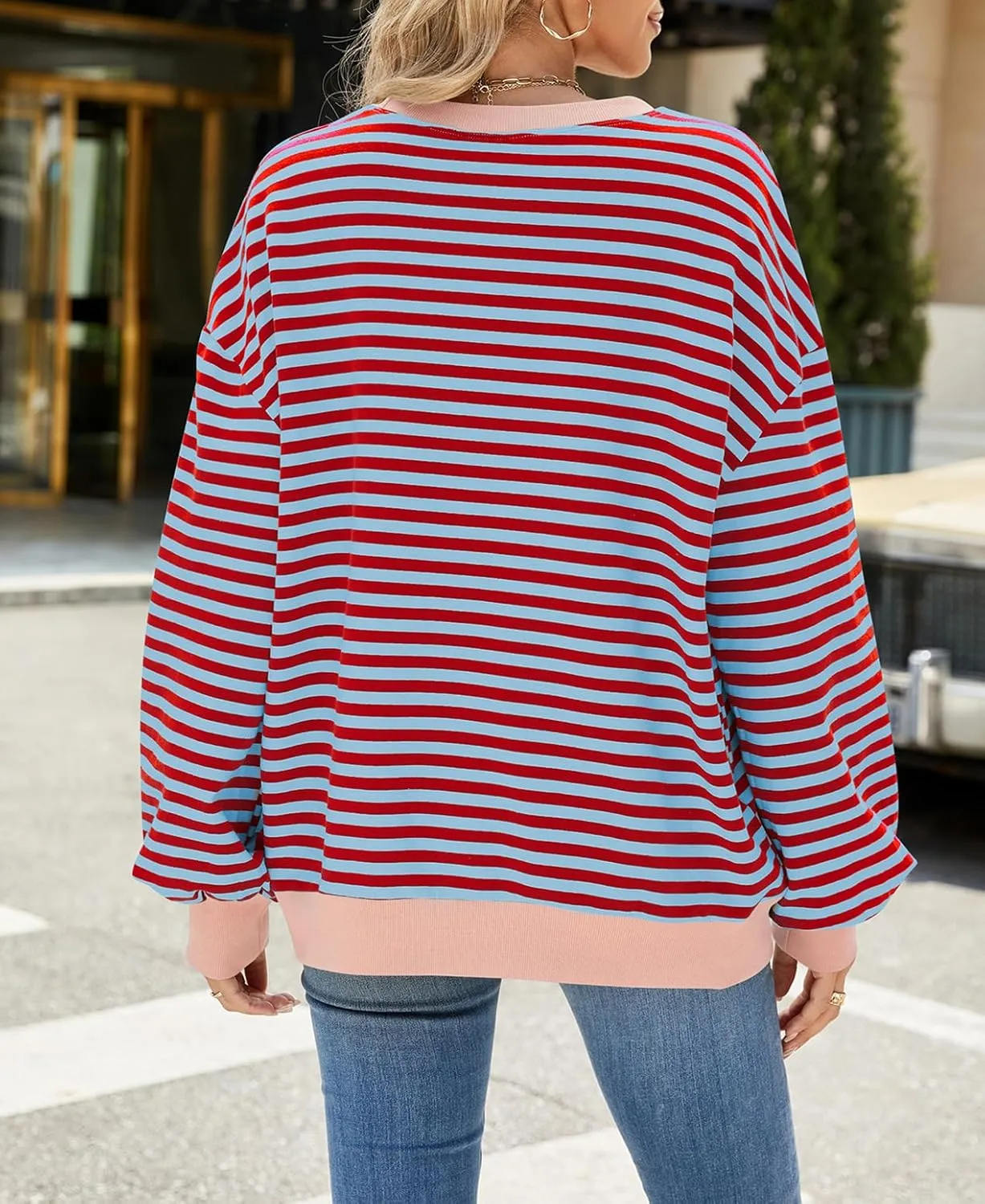 Women Oversized Striped Color Block Sweatshirt Crew Neck Long Sleeve Casual Loose Pullover Y2K Shirt Top