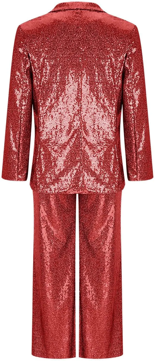 Women Sequin Blazer Sets Formal Prom Glitter Pants Suits Sparkly Jackets Wedding Evening Party 2 Piece Outfits