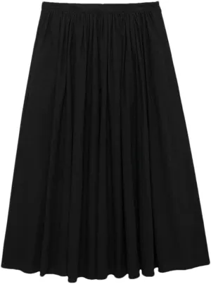Women Solid Pleated Front Slit Midi Skirt Vintage Mid Waist A-Line Skirts