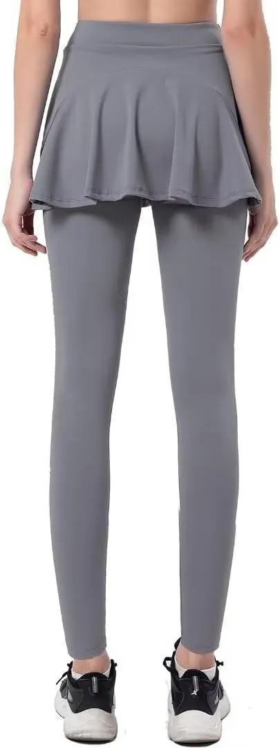 Women Tennis Skirted Leggings with Pockets Athletic Pleated Skirts with Leggings Workout Active Golf Skort