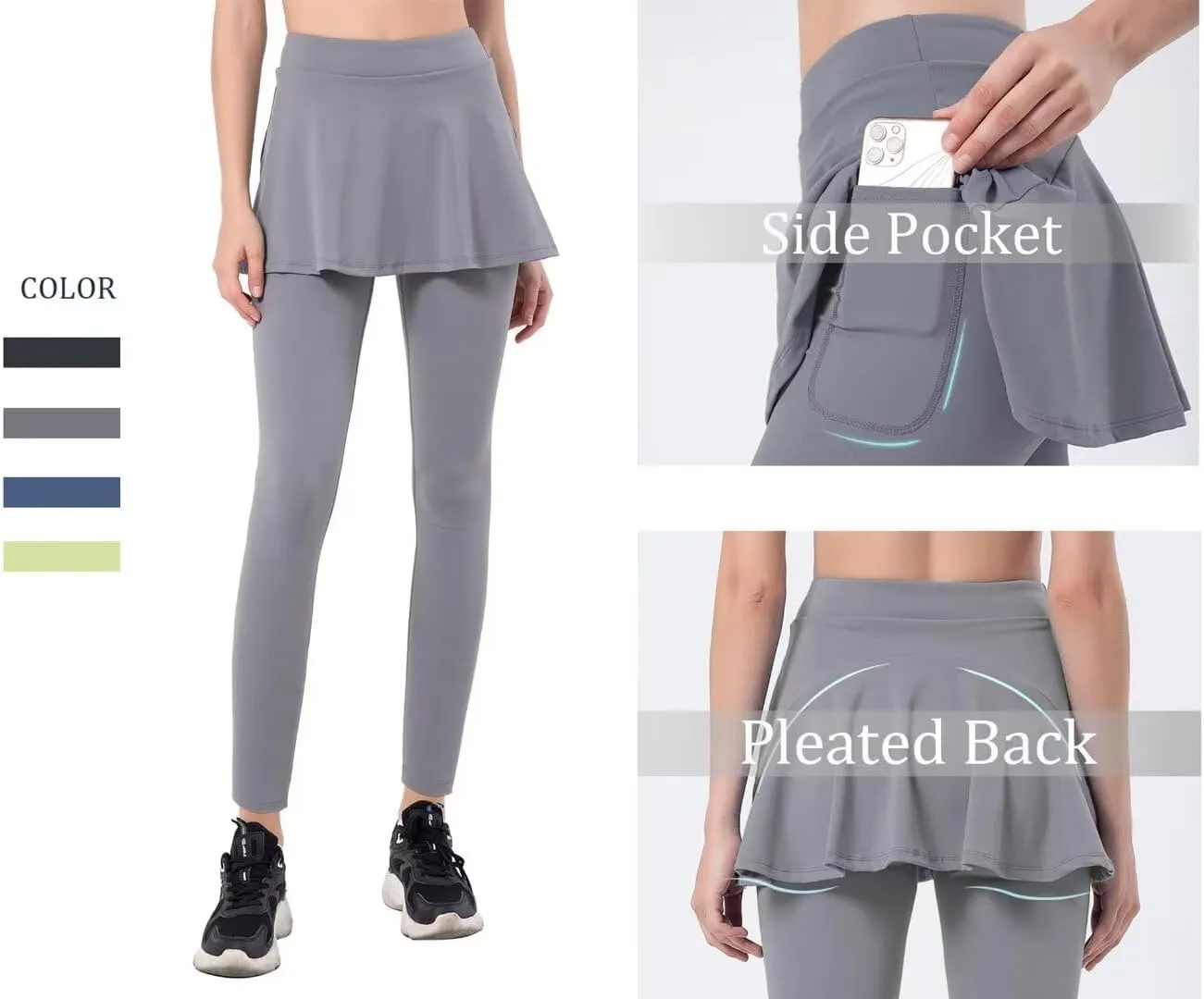 Women Tennis Skirted Leggings with Pockets Athletic Pleated Skirts with Leggings Workout Active Golf Skort