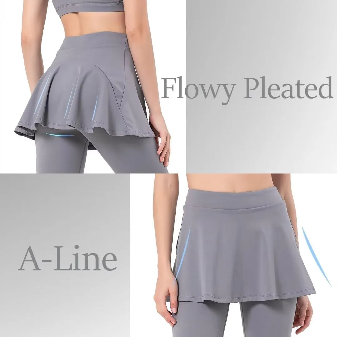 Women Tennis Skirted Leggings with Pockets Athletic Pleated Skirts with Leggings Workout Active Golf Skort