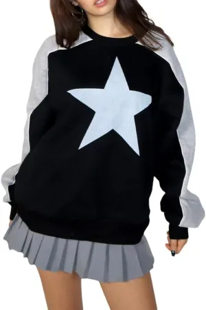 Women Y2k Graphic Print Oversized Sweatshirts Long Sleeve Crewneck Pullover Shirt Casual Fall Workout Top Clothes
