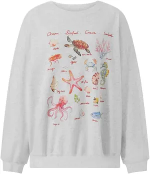 Women Y2k Graphic Print Oversized Sweatshirts Long Sleeve Crewneck Pullover Shirt Casual Fall Workout Top Clothes