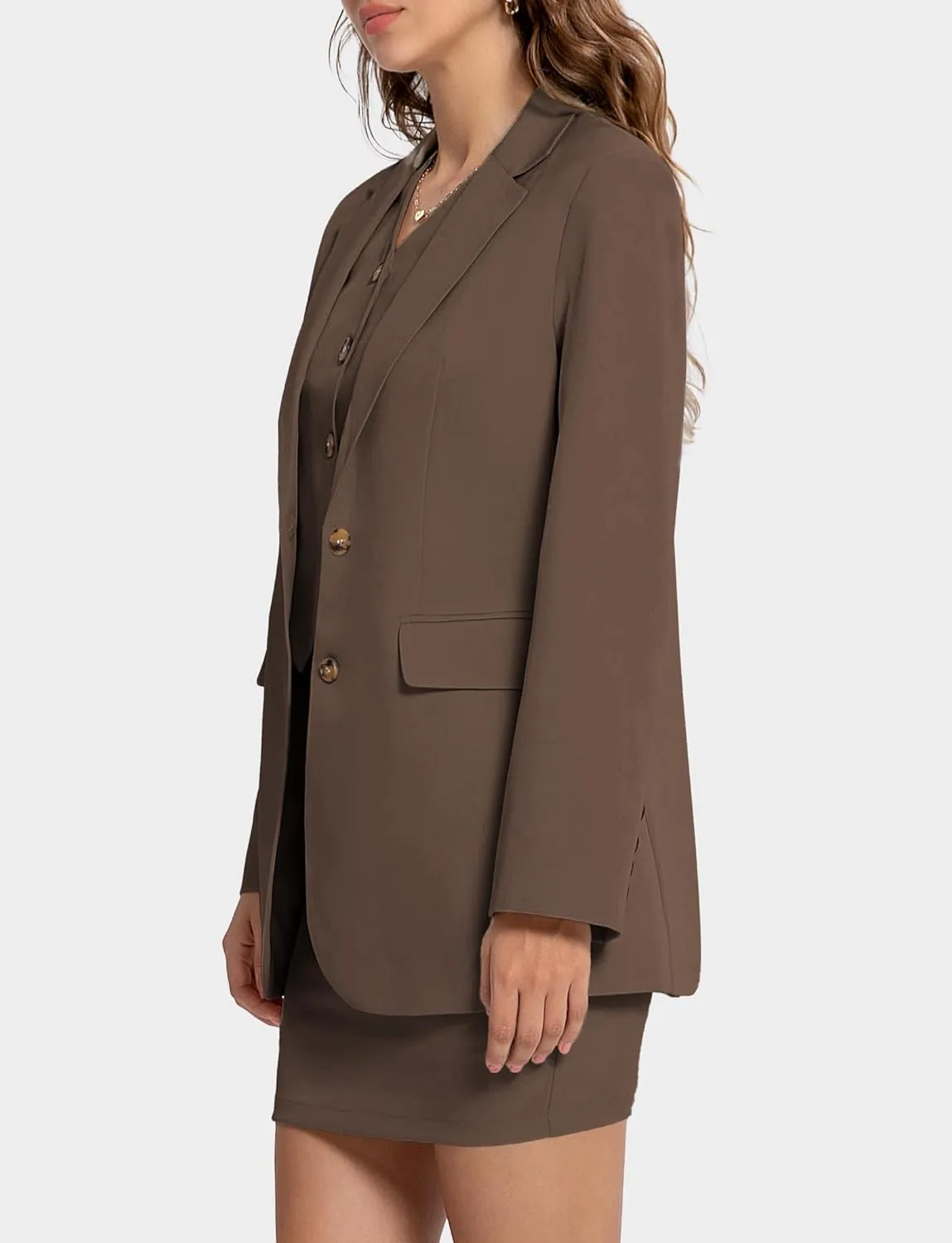 Women's 3 Piece Skirt Sets Business Casual Short Skort Blazer Suit Long Sleeve Jacket Vest Matching Outfits