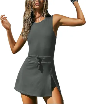 Womens Athletic Romper One Piece Workout Outfits Tennis Dresses Exercise Golf Skorts Stretchy Breathable Comfy Skirt
