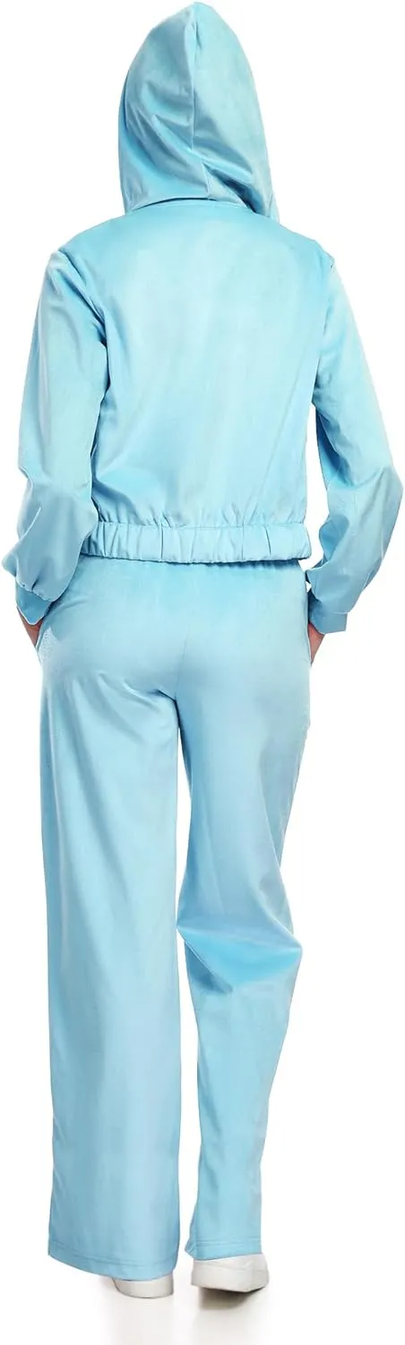Womens Casual Velour Tracksuit Set Fall Sweatsuits 2 Piece Outfits Lounge Sets Full Zipper Hoodie Wide Leg Pants Set