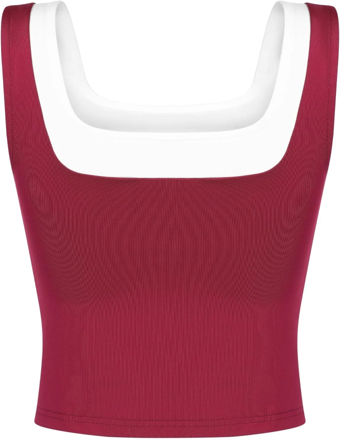 Womens Crop Tank Tops Summer Square Neck Top Slim Fitted Color Block Yoag Shirts
