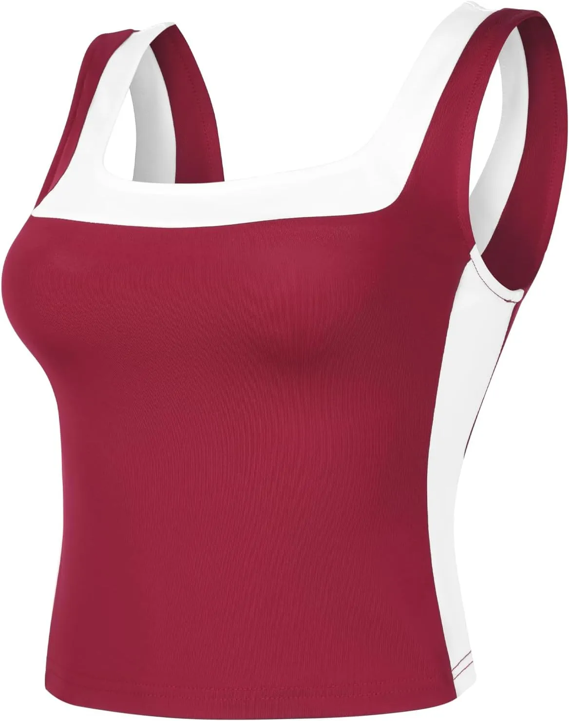 Womens Crop Tank Tops Summer Square Neck Top Slim Fitted Color Block Yoag Shirts