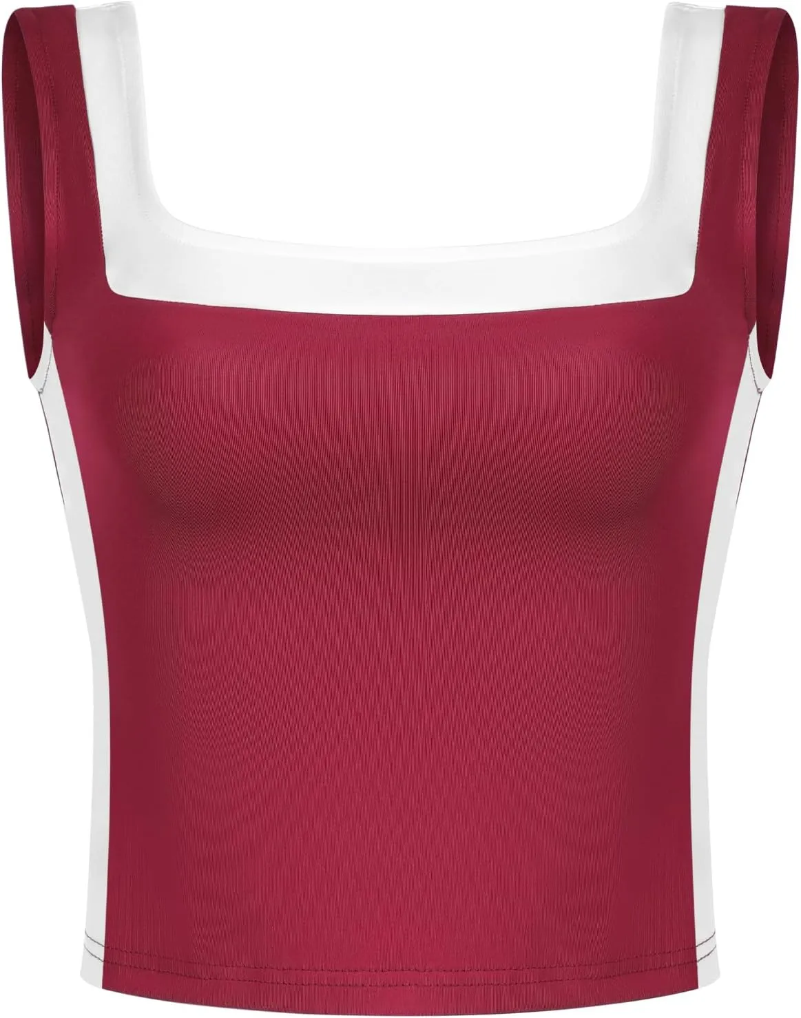 Womens Crop Tank Tops Summer Square Neck Top Slim Fitted Color Block Yoag Shirts
