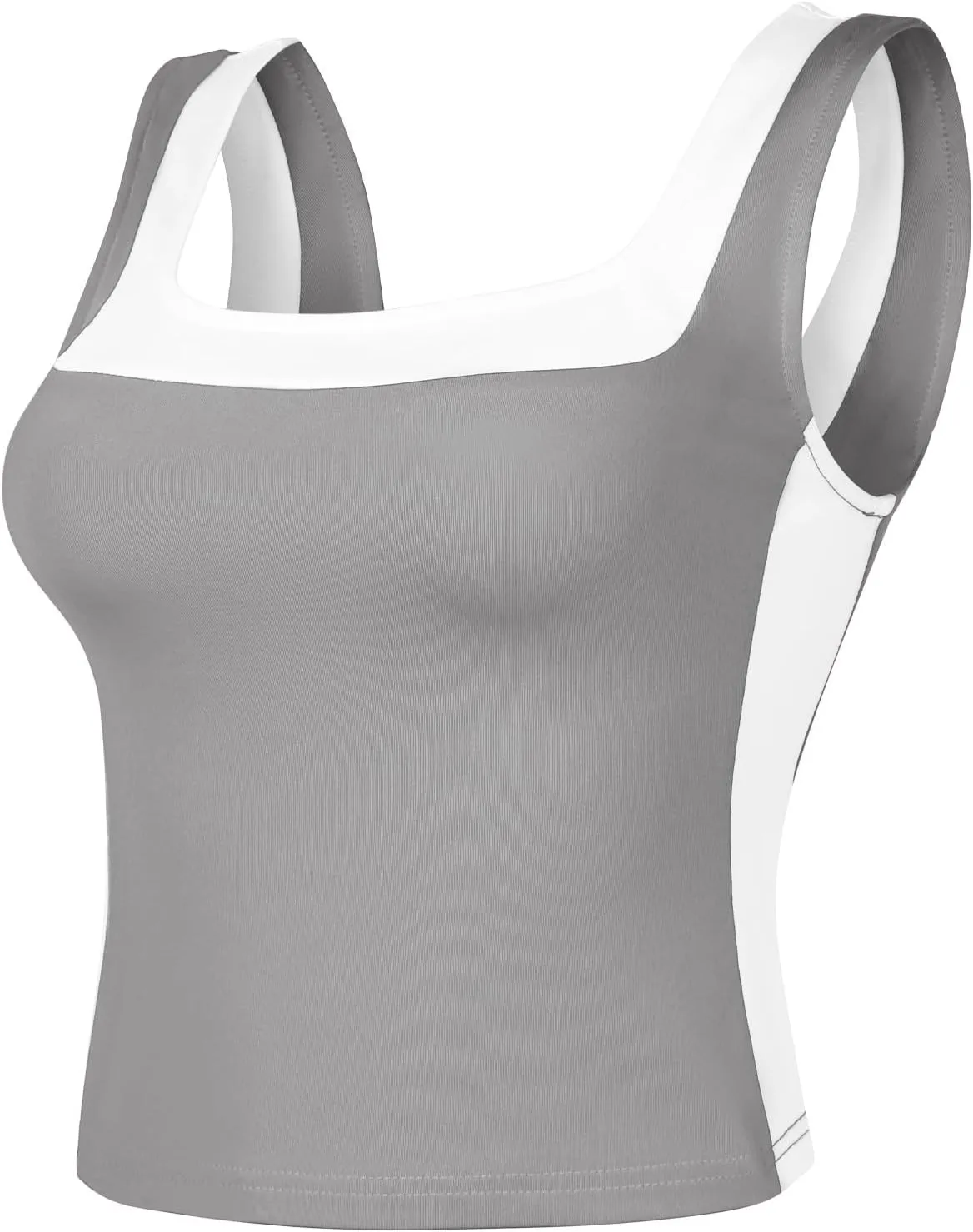 Womens Crop Tank Tops Summer Square Neck Top Slim Fitted Color Block Yoag Shirts