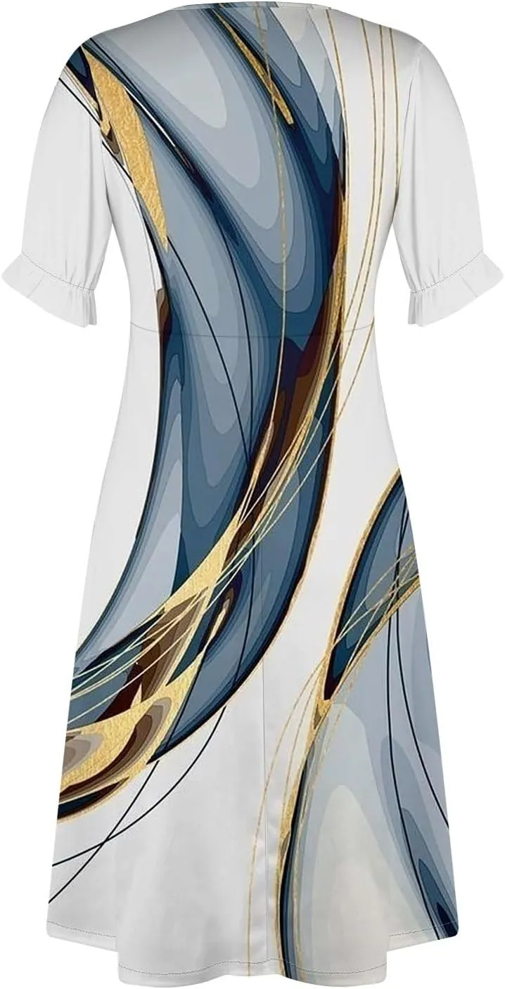 Womens Dresses Summer Womens Summer Dresses Casual Boho Puff Sleeve Midi Dresses for Women Cute