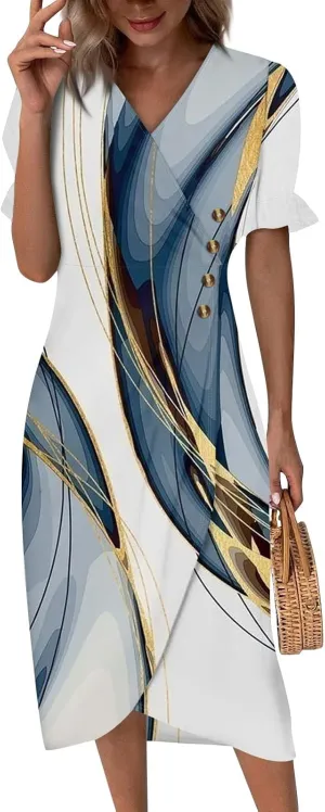 Womens Dresses Summer Womens Summer Dresses Casual Boho Puff Sleeve Midi Dresses for Women Cute