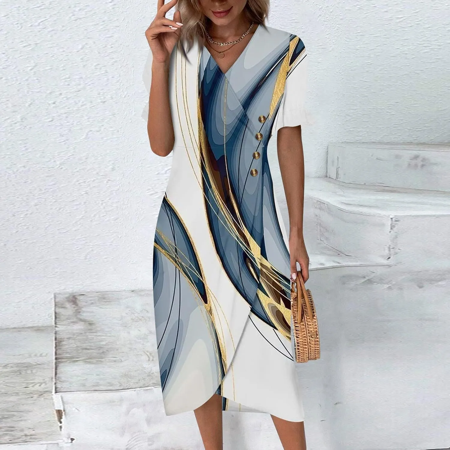 Womens Dresses Summer Womens Summer Dresses Casual Boho Puff Sleeve Midi Dresses for Women Cute
