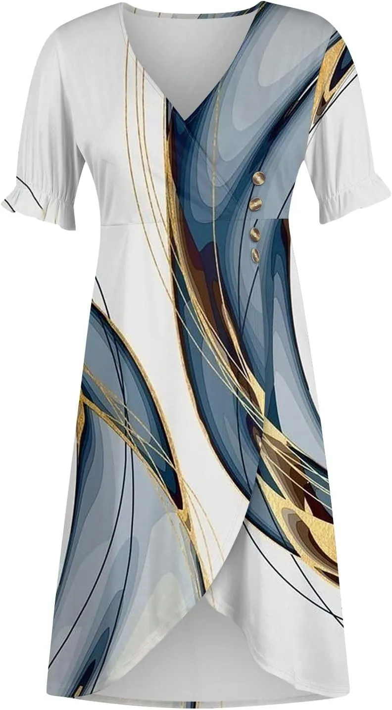 Womens Dresses Summer Womens Summer Dresses Casual Boho Puff Sleeve Midi Dresses for Women Cute