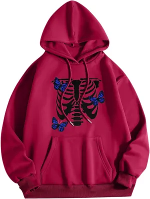 Womens Fall Oversized Print Hoodies Fleece Long Sleeve Sweatshirts Drawstring Pullover with Pocket Casual Outfits