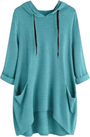 Women's Fashion Long Sleeve Hoodies Solid Color Sweatshirt Hooded Drawstring Pullover Top with Pocket Loose Clothes