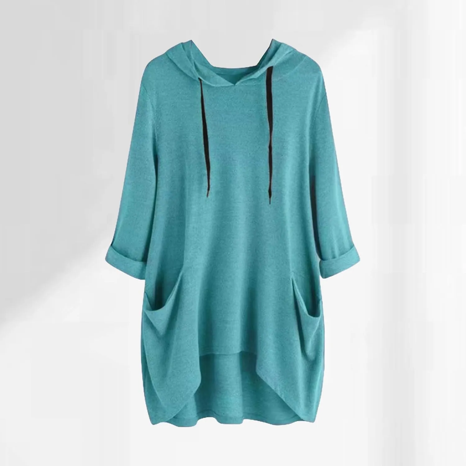 Women's Fashion Long Sleeve Hoodies Solid Color Sweatshirt Hooded Drawstring Pullover Top with Pocket Loose Clothes