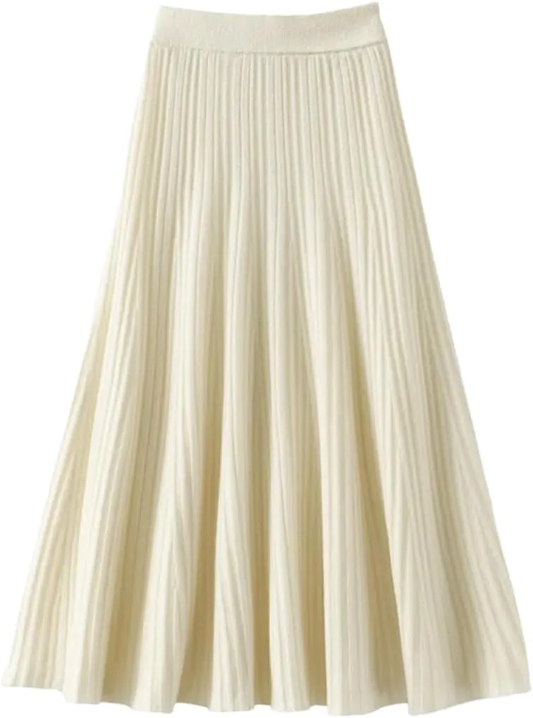 Women's High Waist Pleated Skirt Elegant College Style Wool Midi Skirt Thick Ladies Fashion Autumn A-Line Skirt