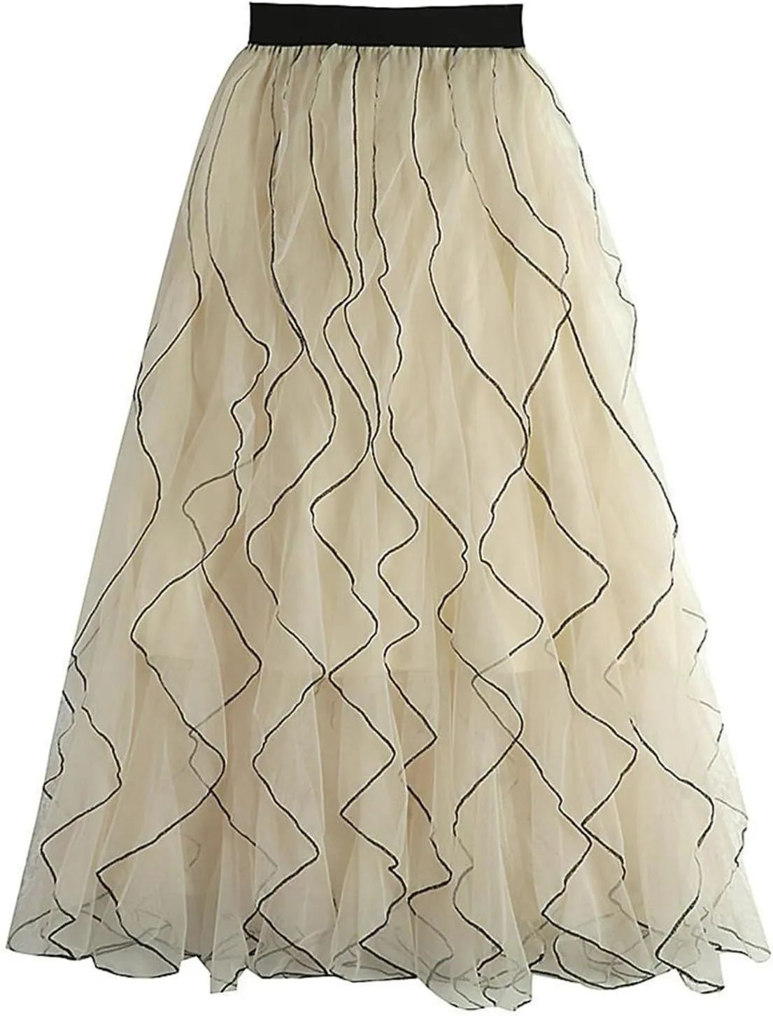 Women's High Waist Tulle Skirt Casual Layered Puffy Pleated Skirt Midi Length A-Line Trendy Tiered Skirt