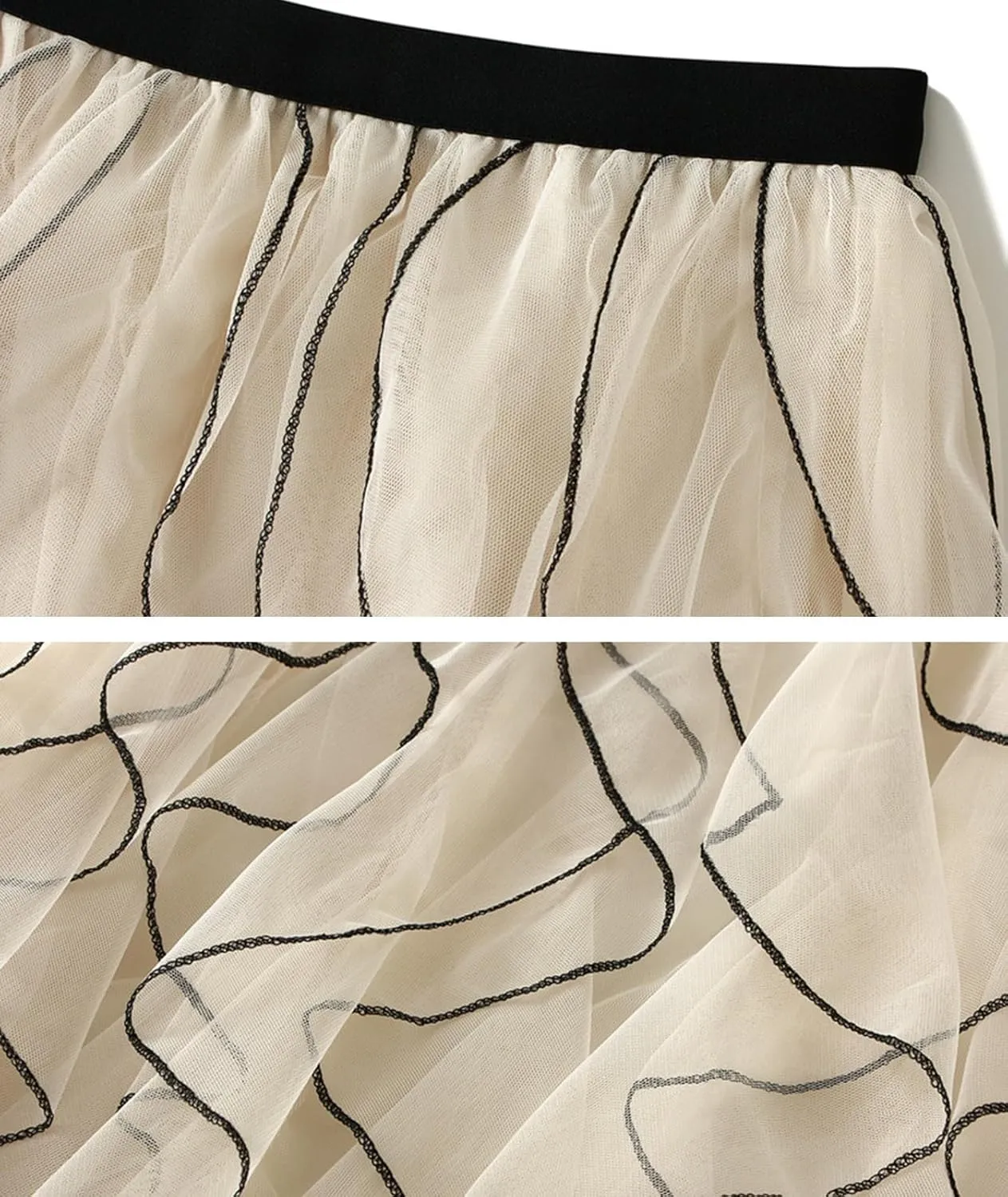 Women's High Waist Tulle Skirt Casual Layered Puffy Pleated Skirt Midi Length A-Line Trendy Tiered Skirt