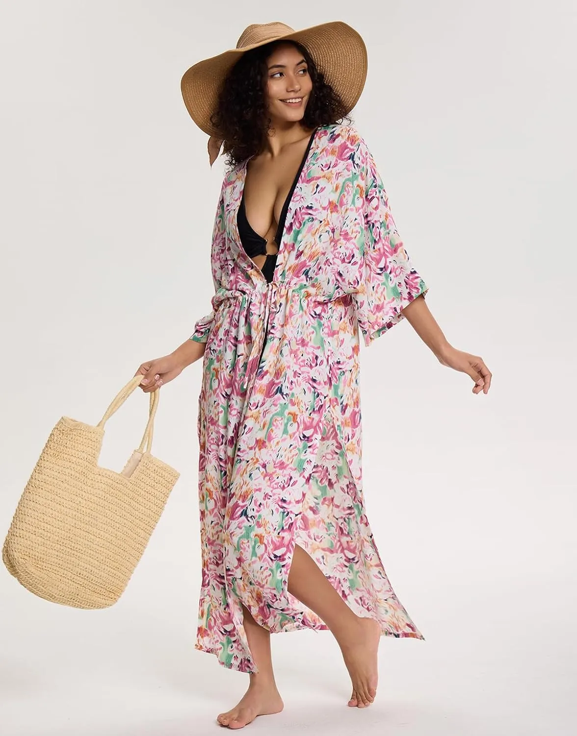 Women's Long Kimono Swimsuit Coverups Open Front Casual Loose Beach Cover Up Cardigans for Swimwear