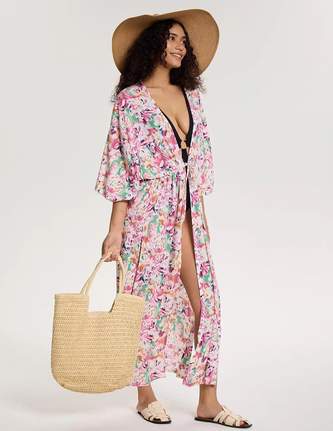 Women's Long Kimono Swimsuit Coverups Open Front Casual Loose Beach Cover Up Cardigans for Swimwear