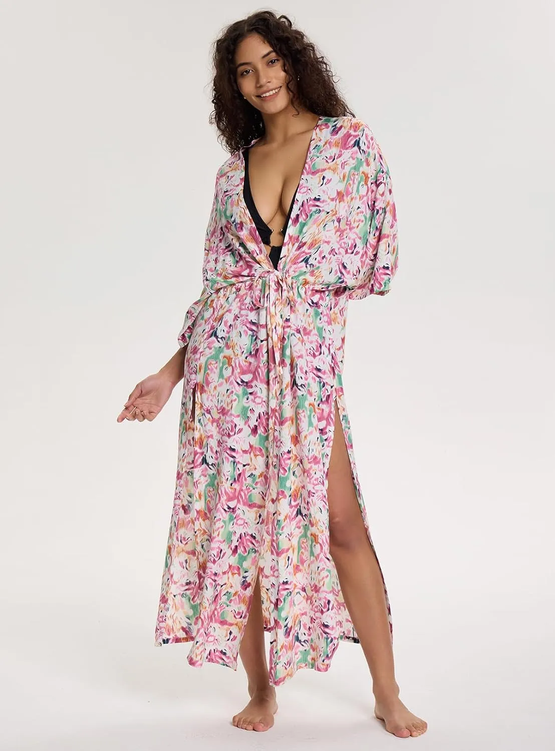 Women's Long Kimono Swimsuit Coverups Open Front Casual Loose Beach Cover Up Cardigans for Swimwear