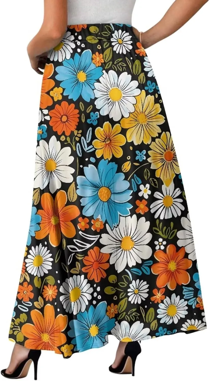 Womens Long Skirts with Pockets Flowy High Waisted Pleated Skirt for Women Daily Maxi Ladies Skirts Plus Size
