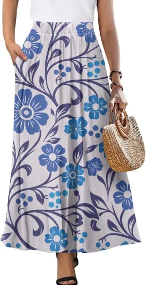 Womens Long Skirts with Pockets Flowy High Waisted Pleated Skirt for Women Daily Maxi Ladies Skirts Plus Size