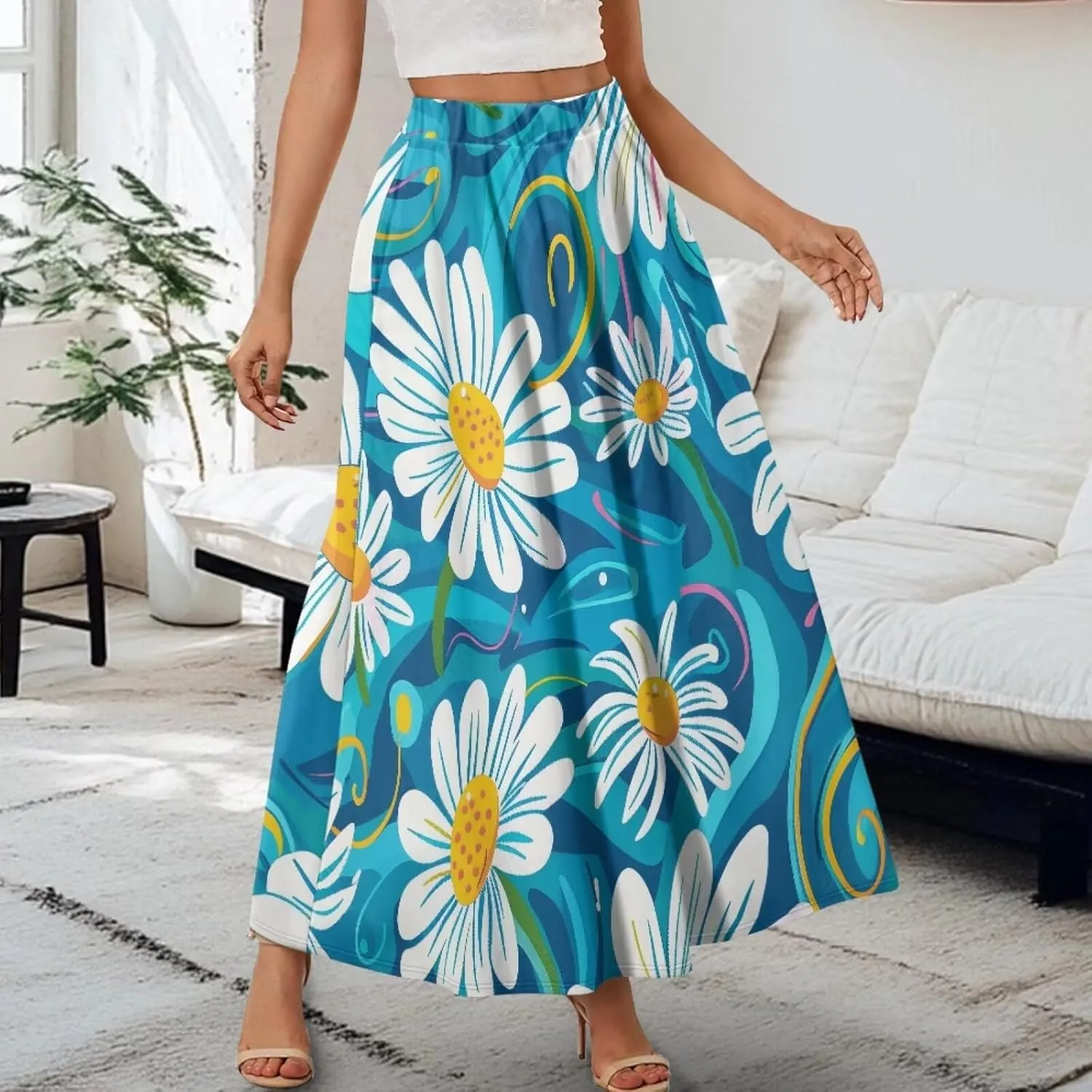 Womens Long Skirts with Pockets Flowy High Waisted Pleated Skirt for Women Daily Maxi Ladies Skirts Plus Size