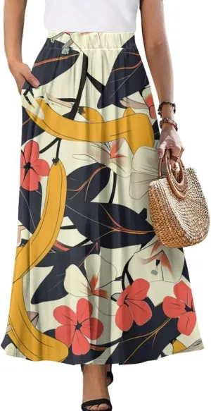 Womens Long Skirts with Pockets Flowy High Waisted Pleated Skirt for Women Daily Maxi Ladies Skirts Plus Size