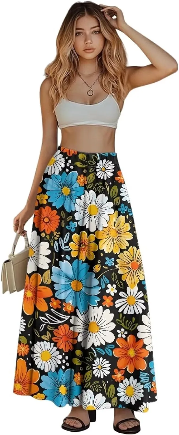 Womens Long Skirts with Pockets Flowy High Waisted Pleated Skirt for Women Daily Maxi Ladies Skirts Plus Size