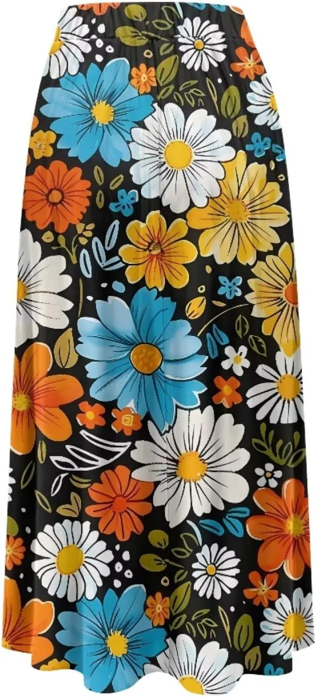 Womens Long Skirts with Pockets Flowy High Waisted Pleated Skirt for Women Daily Maxi Ladies Skirts Plus Size