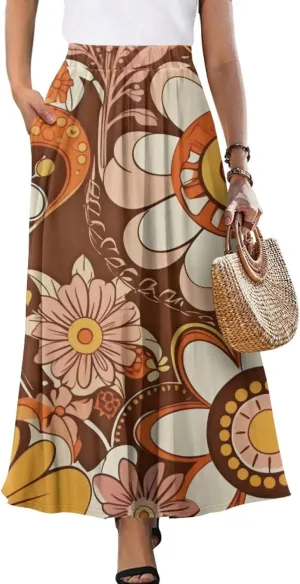 Womens Long Skirts with Pockets Flowy High Waisted Pleated Skirt for Women Daily Maxi Ladies Skirts Plus Size