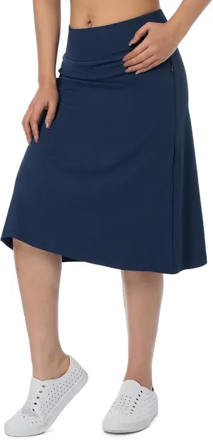 Women's Midi Knee Length Skirts with Zipper Pockets,26" Knee Length Skorts for Women Athletic Swim Skirts
