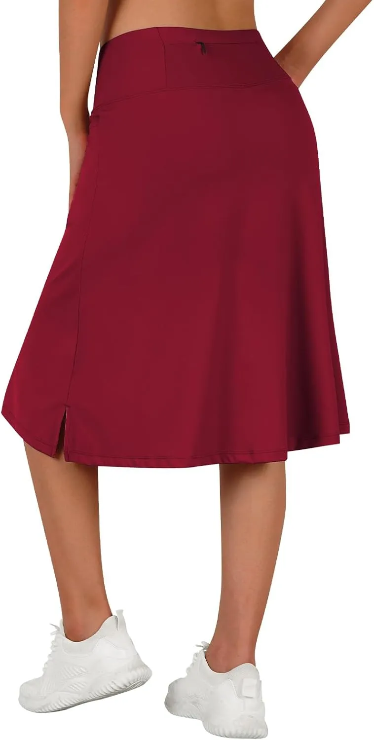 Women's Midi Length Skorts Skirts with 3 Pockets Modest Skirts Women's 24" Knee Length Skort