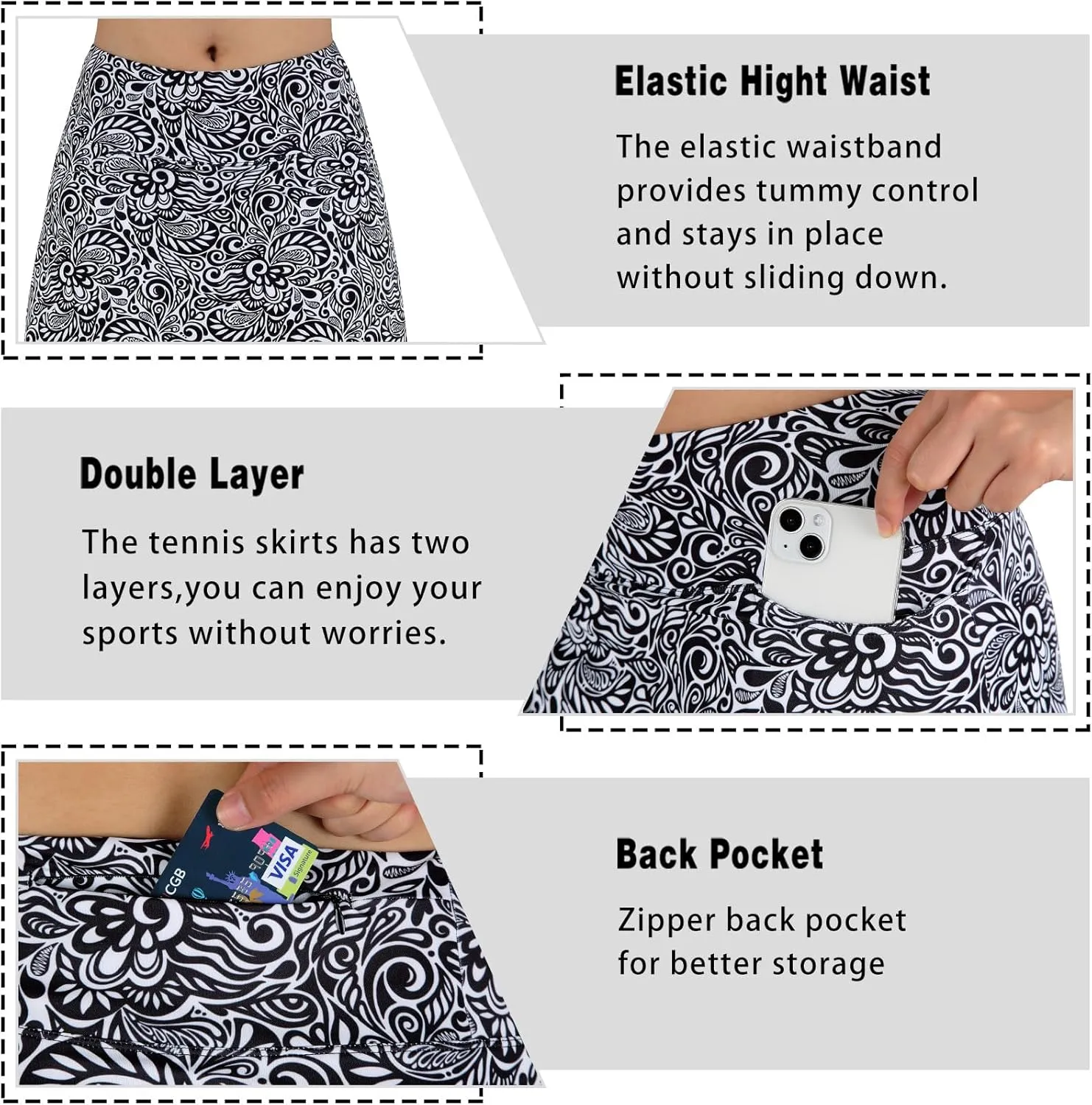 Women's Midi Length Skorts Skirts with 3 Pockets Modest Skirts Women's 24" Knee Length Skort