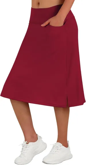 Women's Midi Length Skorts Skirts with 3 Pockets Modest Skirts Women's 24" Knee Length Skort