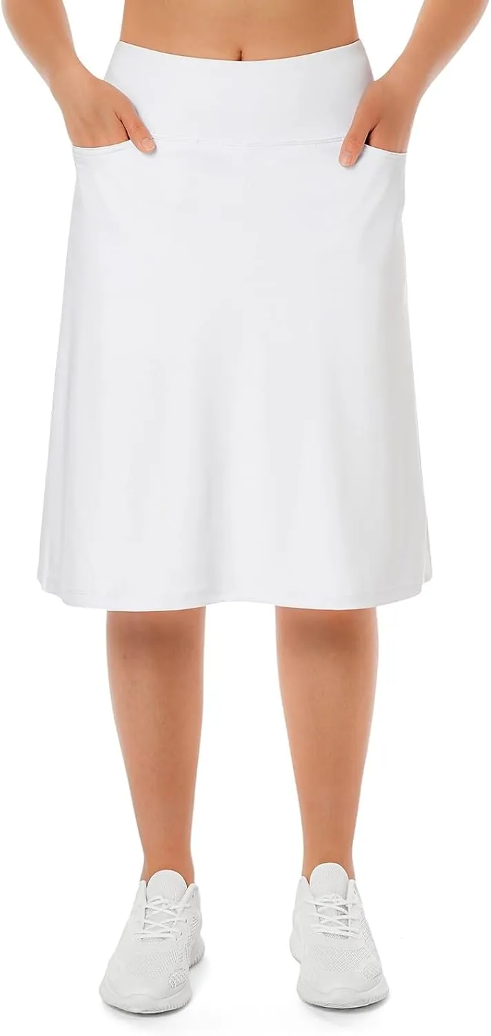 Women's Midi Length Skorts Skirts with 3 Pockets Modest Skirts Women's 24" Knee Length Skort